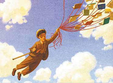 O personagem Modesto Máximo, de William Joyce, em ilustração do livro "os Fantásticos Livros Voadores..."