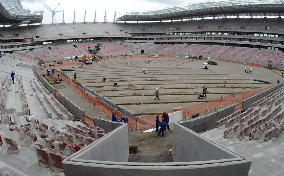 Imagem das obras da Arena Pernambuco, que está com 90% concluído (até o dia 21/2)