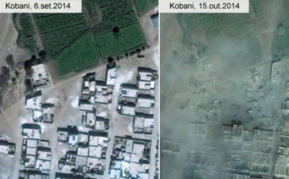 Antes e depois da destruio em Kobani