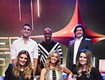 Fernanda Lima, André Marques, Rafa Brittes, Sandy, Thiaguinho e Paulo Ricardo durante a coletiva da segunda temporada do programa "SuperStar"