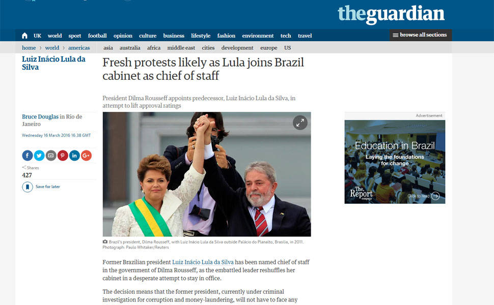 Jornais internacionais repercutem ida de Lula para ministrio