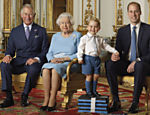 Imagem feita para selo real com Charles, Elizabeth 2ª, George e William