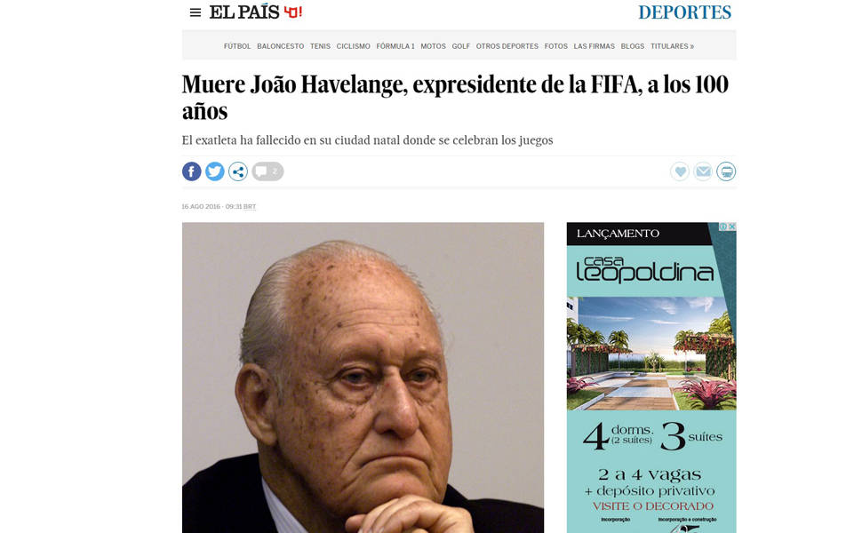 Imprensa internacional repercute morte de Havelange
