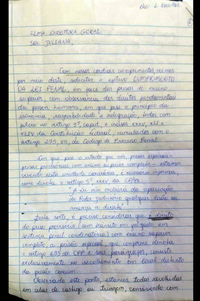  Cartas de presas sobre Andrea Neves