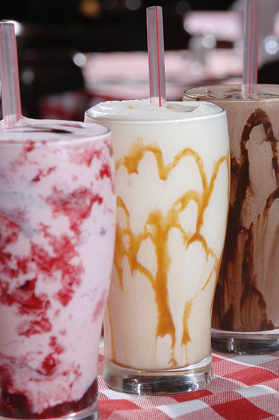 Milk-shakes servidos no restaurante P.J. Clarke´s, que é famoso por seus hambúrgueres suculentos
