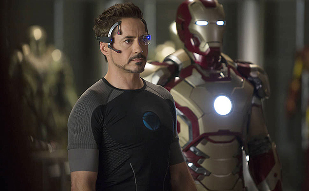 Robert Downey Jr. como o bilionário Tony Stark, protagonista do filme "O Homem de Ferro 3"