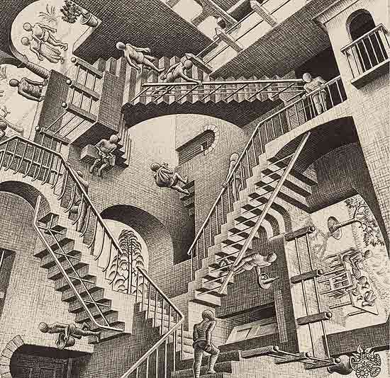 "Relatividade" (foto), de M.C. Escher, também ficará exposta na maior mostra do artista no Brasil, no CCBB