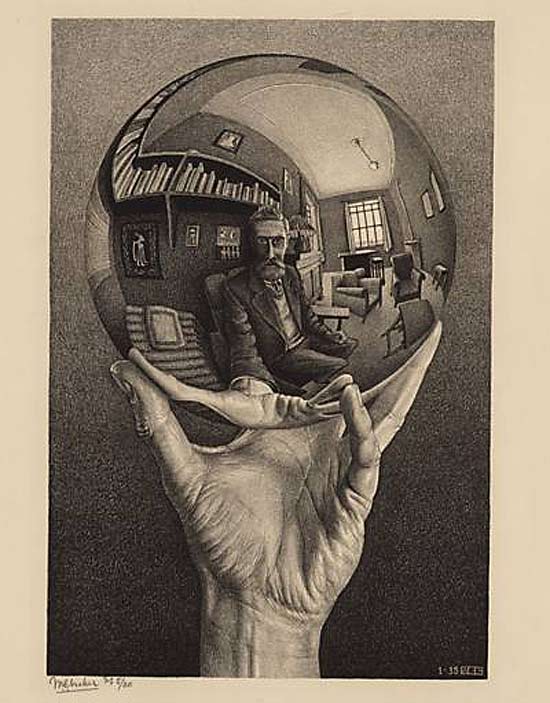 Litografia "Autorretrato no Espelho Esfrico" (1950), que integra a mostra "O Mundo Mgico de Escher" no CCBB