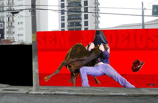Esboço do mural do artista plástico Eduardo Kobra em prostesto contra a estupidez dos rodeios