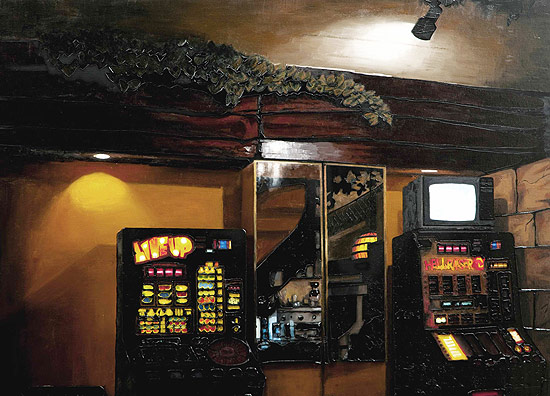 "Interior com máquina de jogos", de Rodrigo Andrade; em cartaz na Galeria Millan