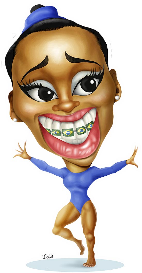 Caricatura da ginasta Daiane dos Santos (foto) pode ser vista na mostra de Dodô Vieira no Sesc Carmo 