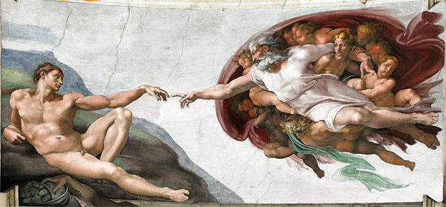 "A Criao de Ado", afresco de Michelangelo que ocupa o teto da sala da Capela Sistina, no Vaticano; local tambm foi fechado, durante 14 anos, para reformas