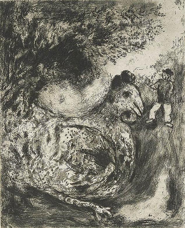Marc Chagall fez entalhe em metal da fábula "A Galinha dos Ovos de Ouro", de La Fontaine