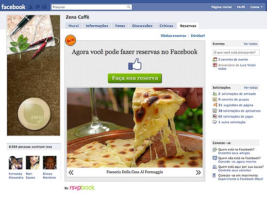 Zena Caffè acaba de lançar aplicativo para que os clientes façam reservas por meio do Facebook