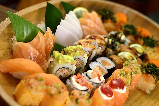 No rodízio do Sushi OBA estão incluídos vários tipos de sushi e sashimi