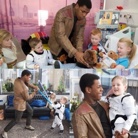 John Boyega, que fez Finn em 'Star Wars: O despertar da força', visita crianças em hospital