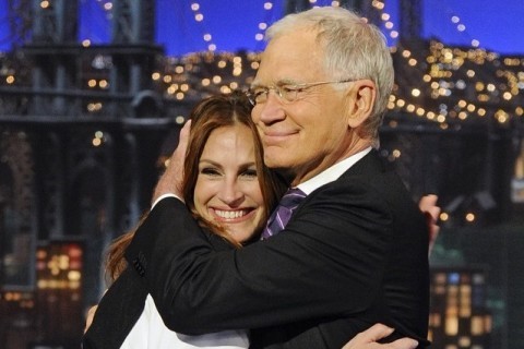 David Letterman e Julia Roberts, na época em que ele ainda apresentava o "Late Show"