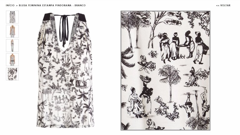Blusinha com estampa de escravas da Maria Filó, à venda por R$ 199.