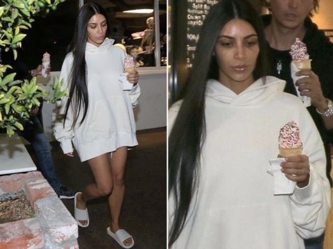 Kim Kardashian flagrada saindo de uma sorveteria em Beverly Hills