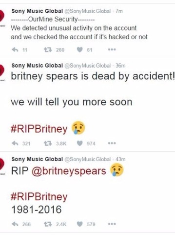 Tweet Sony sobre morte Britney ***  ****