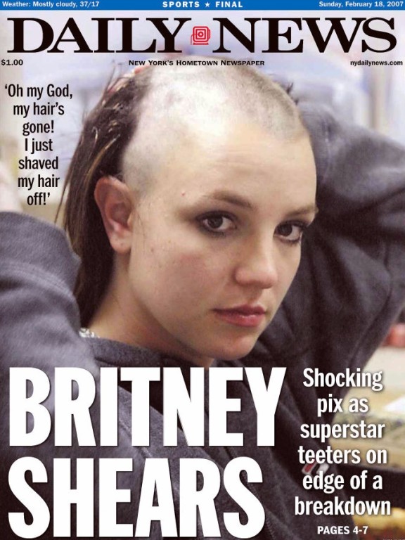 Britney Spears raspou a cabeça em fevereiro de 2007