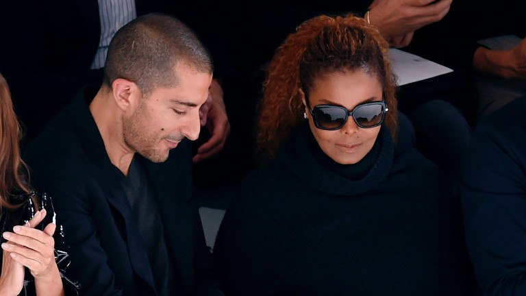 (FILES) This file photo taken on October 5, 2015 shows US singer Janet Jackson (R) and husband Wissam Al Mana attending Hermes 2016 Spring/Summer ready-to-wear collection fashion show in Paris.     Po