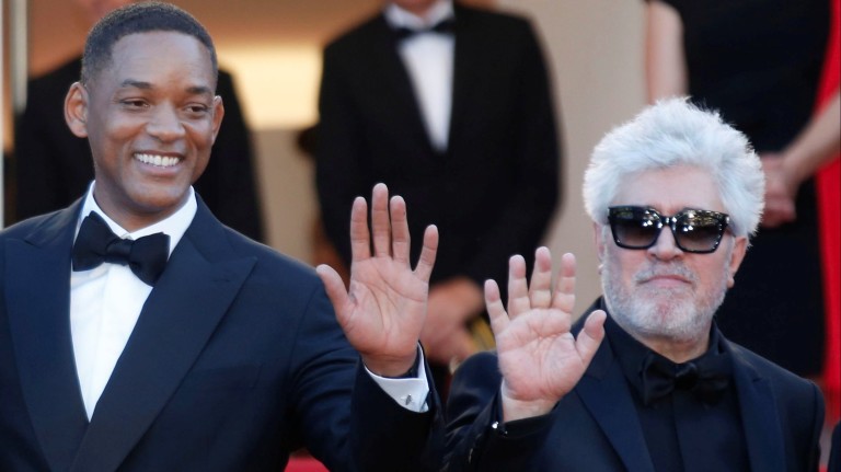 O diretor espanhol Pedro Almodóvar e o ator Will Smith no Festival de Cannes
