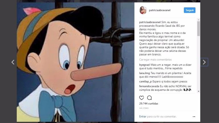 Patrícia Abravanel falou sobre processo contra Ricardo Saud no Instagram 