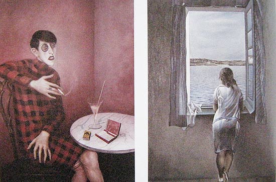 "Retrato da Jornalista" (esq.), de Otto Dix, e "Mulher na Janela" (dir.), de Salvador Dal, so imagens do livro