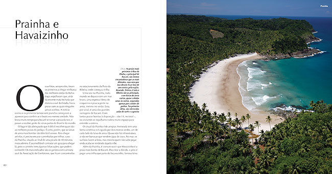 Exemplo de pgina do livro mostrando Prainha e Havaizinho, na Bahia. Um dos melhores praias para o surfe no Estado.