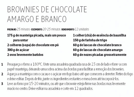 Receita de Brownie de chocolate amargo e branco