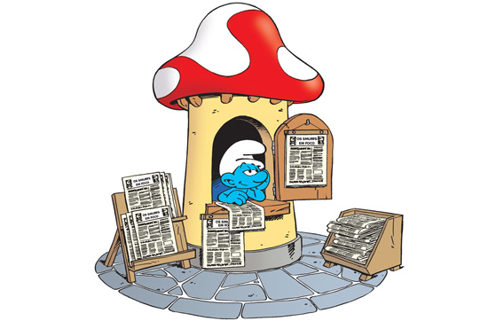 De jornalista a jornaleiro, Smurf Repórter investiga a história, escreve o texto, edita o jornal e o distribui na banca