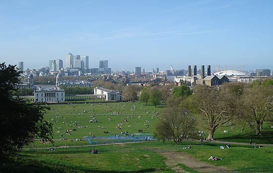 Vista do parque de Greenwich da altura do marco zero