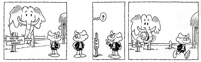 Charlie Brown, da série "Peanuts" (amendoim, ou "Minduim", em português) criada por Charles Schulz, é entregue ao proboscídeo antropofágico 