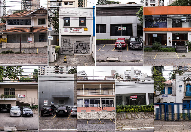 Fachadas de imveis disponveis para locao na avenida Pacaembu, na regio central de So Paulo