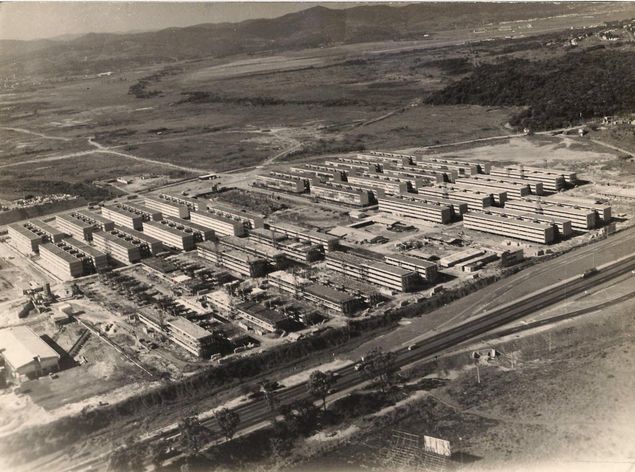 Vista area do Cecap, ainda em construo, em 1975