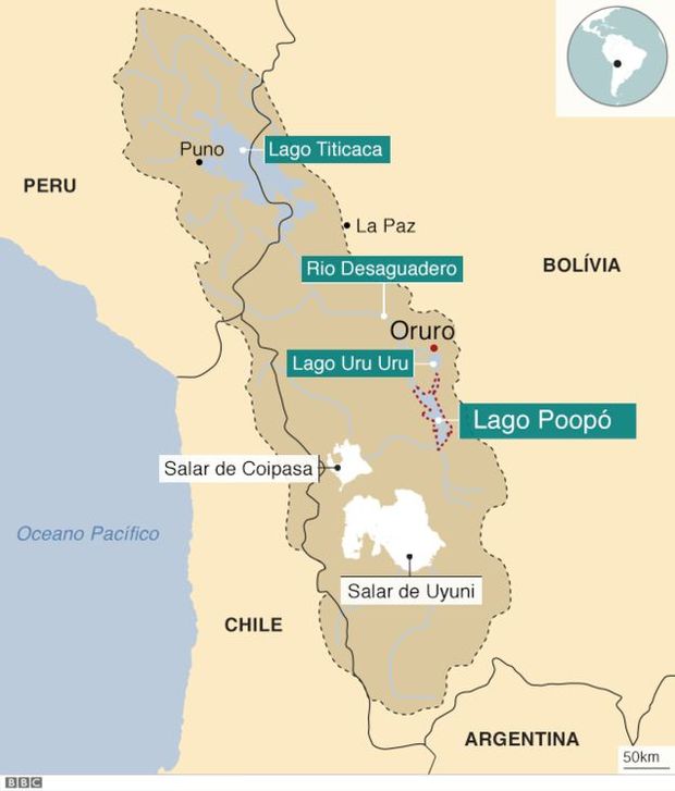 O sistema TDPS, formado pelo lago Titicaca, o rio Desaguadero, o lago Poopó e o salar de Coipasa