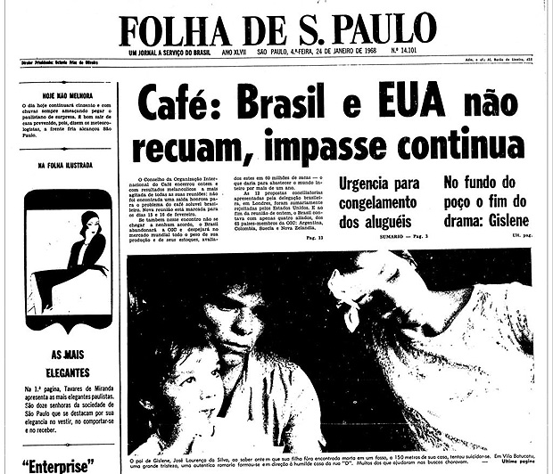 Capa da Folha de São Paulo, de 24 de janeiro de 1968