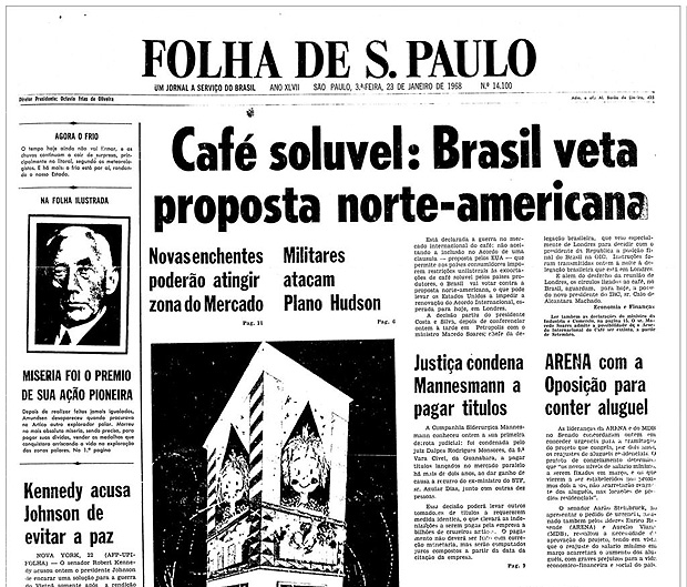 Capa da Folha de São Paulo, de 23 de janeiro de 1968