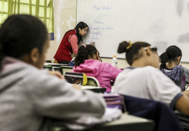 Sala de aula da escola municipal Paulo Freire, em Paraisópolis, zona sul de São Paulo
