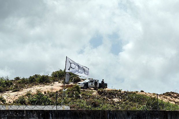 Bandeira do PCC no presdio de Alcauz, na regio metropolitana de Natal, durante rebelio em janeiro de 2017