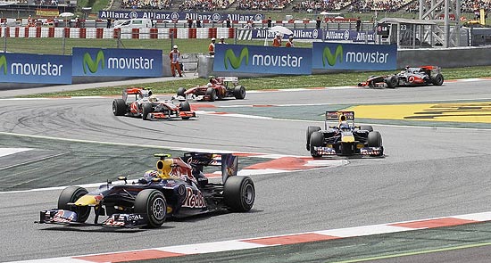 Momento em que Webber liderava seguido por Vettel, Hamilton, Alonso e Button; espanhol da Ferrari terminou em 2º