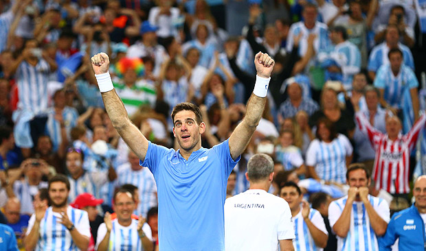 Del Potro comemora vitória sobre Marin Cilic, pela final da Copa Davis entre Argentina e Croácia