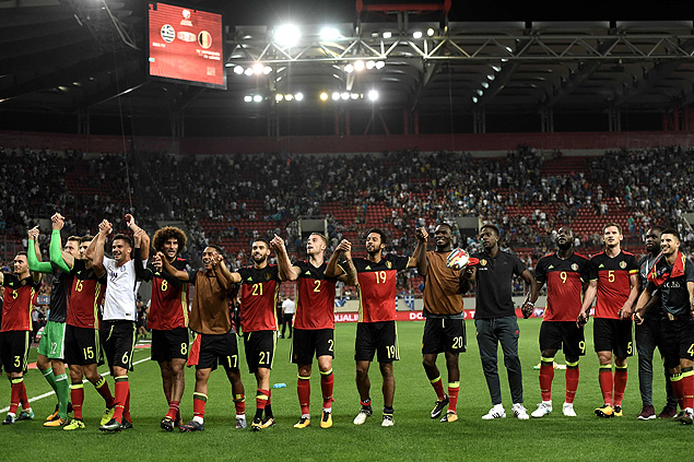 Seleção da Bélgica comemora classificação para o Mundial da Rússia após vitória sobre a Grécia