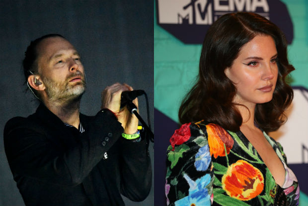 O cantor Thom Yorke (à esq.), da banda britânica Radiohead, que processa a cantora Lana Del Rey (à dir.) por suposta plágio