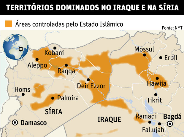 ORIGEM E AVANÇOS DO Estado Islâmico (620 pxl)Ataque em Paris levanta suspeita de'internacionalização' do grupoTERRITÓRIOS DOMINADOS NO IRAQUE E NA SÍRIA