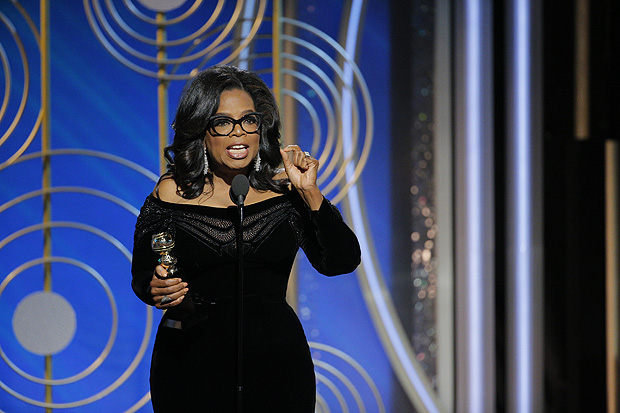 Oprah Winfrey durante discurso no 75º Globo de Ouro