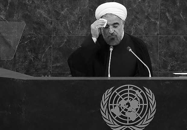 O presidente do Irã Hasan Rouhani, durante discurso, na 68° Assembleia-Geral da ONU, em Nova York (EUA). Hasan Rowhani confirmou durante seu discurso sua política de reaproximação com o Ocidente e pediu a Barack Obama que não dê ouvidos a pressões por guerra