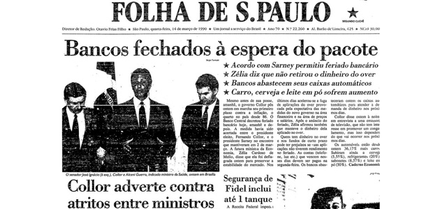 Capa da Folha de S. Paulo de 14 de março de 1990
