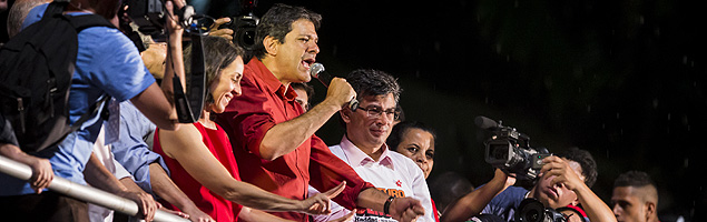 Em discurso da vitria, Fernando Haddad agradece a Lula e a Dilma em So Paulo